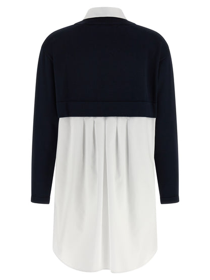 Dress by Elisabetta Franchi for women in viscose polyester cotton blue presents a sinuous silhouette, showcasing a sophisticated v-neck neckline and detailed with a sinuous short mini for a refined finish.