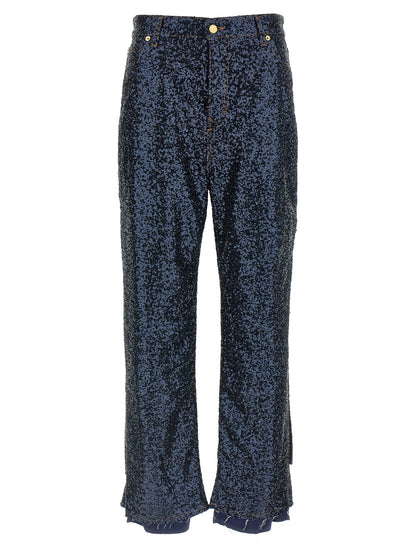 Jeans by Darkpark for women in cotton denim polyester & sequins blue & signature features a polished silhouette with a polished , reaching a polished long and finished with a polished .