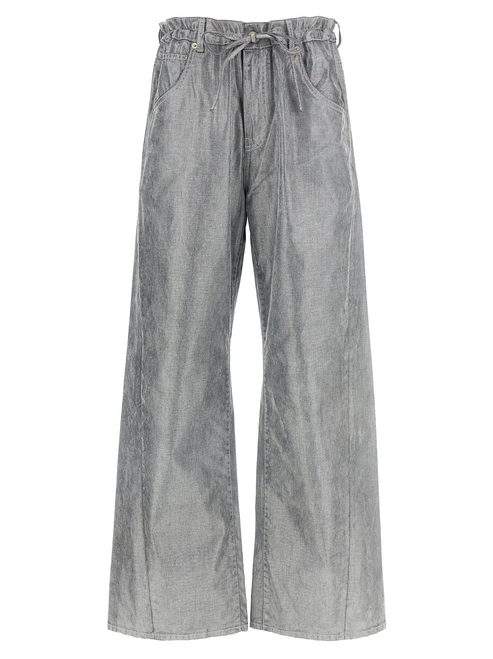 Jeans by Darkpark for women in cotton denim silver features an sartorial wide and long with a cut for a sartorial finish.