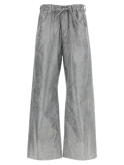 Jeans by Darkpark for women in cotton denim silver features an sartorial wide and long with a cut for a sartorial finish.