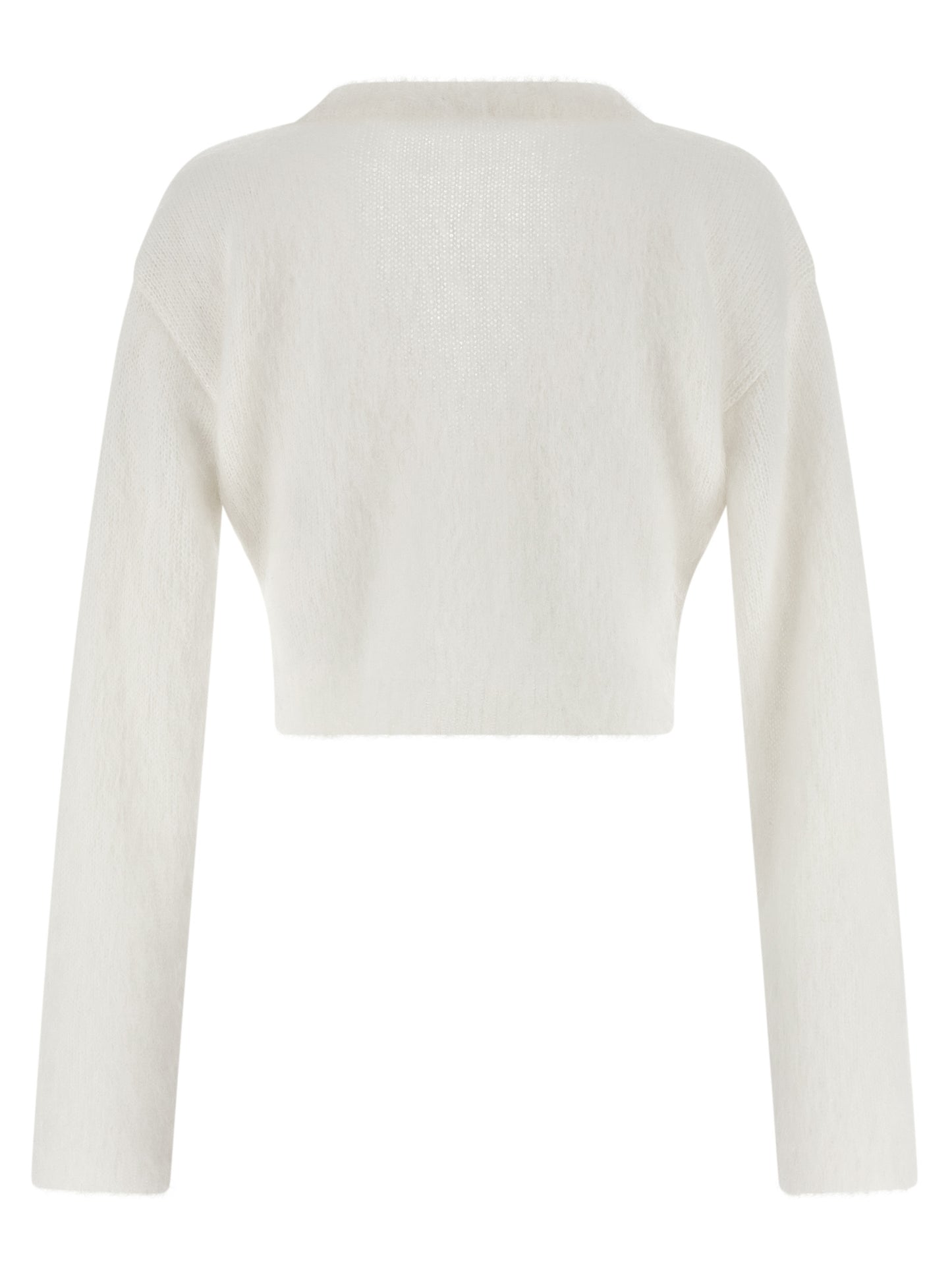 Cardigan by Alessandra Rich for women in mohair polyamide & alpaca wool white features an crisp silhouette, showcasing a sophisticated v-neck neckline and detail for a truly crisp finish.