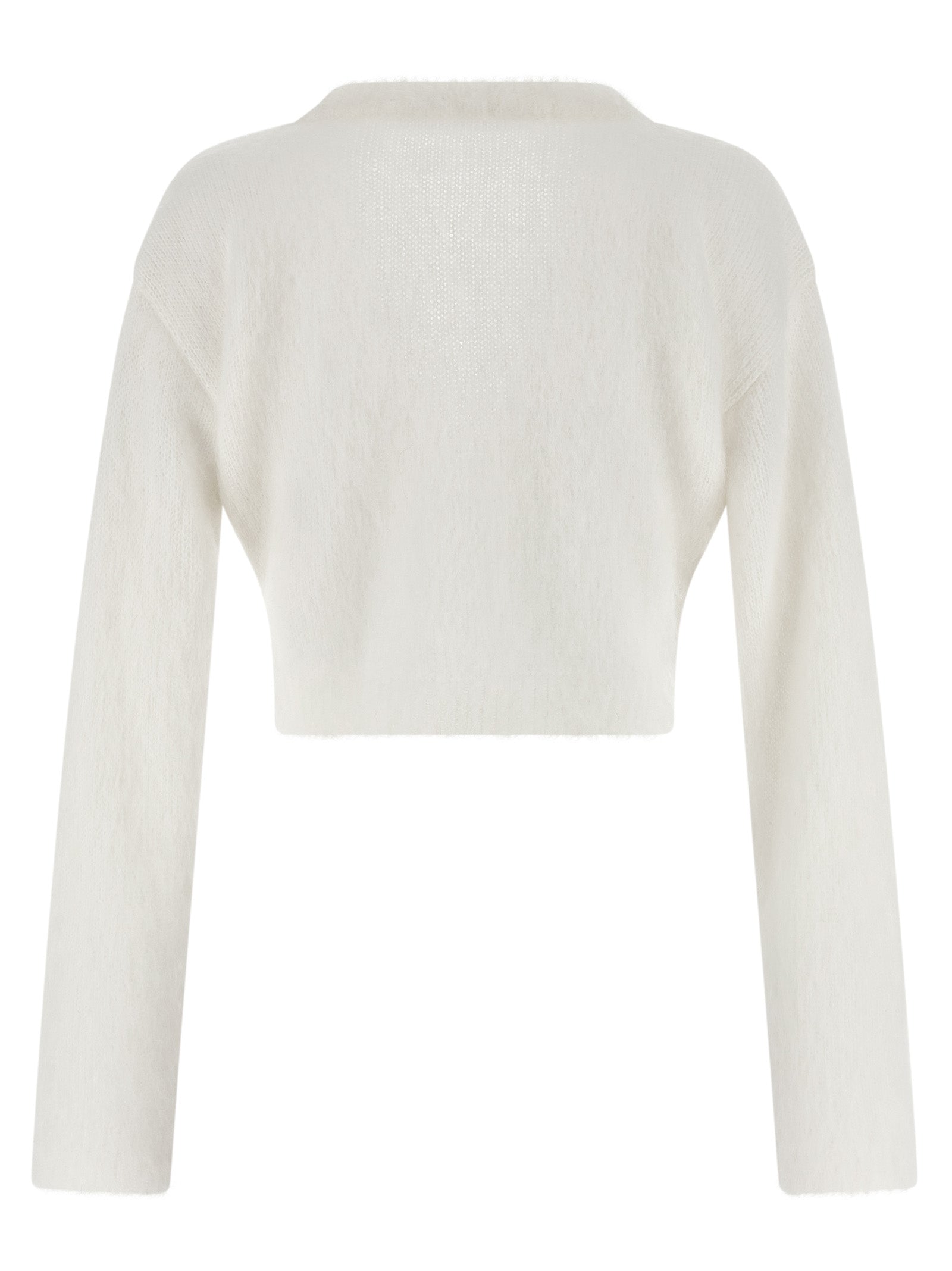 Cardigan by Alessandra Rich for women in mohair polyamide & alpaca wool white features an crisp silhouette, showcasing a sophisticated v-neck neckline and detail for a truly crisp finish.