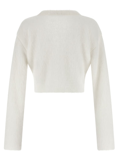 Cardigan by Alessandra Rich for women in mohair polyamide & alpaca wool white features an crisp silhouette, showcasing a sophisticated v-neck neckline and detail for a truly crisp finish.