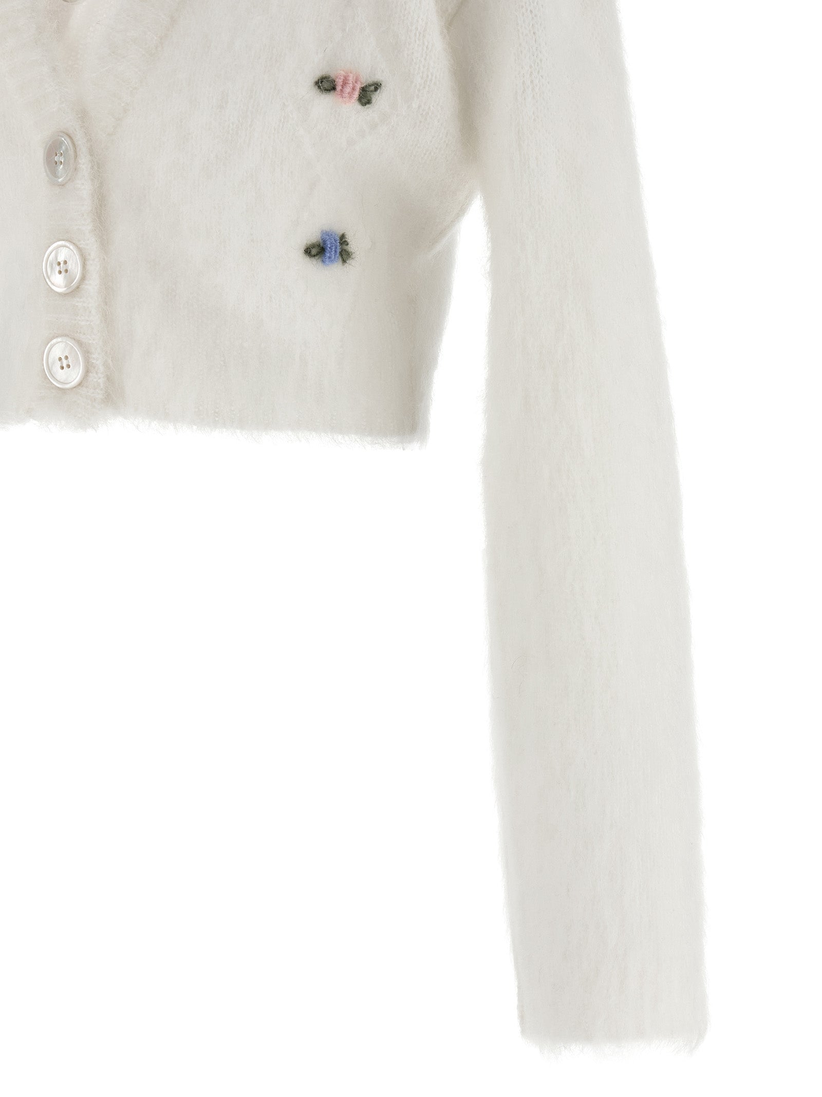 Cardigan by Alessandra Rich for women in mohair polyamide & alpaca wool white features a dramatic silhouette, showcasing a sophisticated and dramatic detail for a timeless, premium look.
