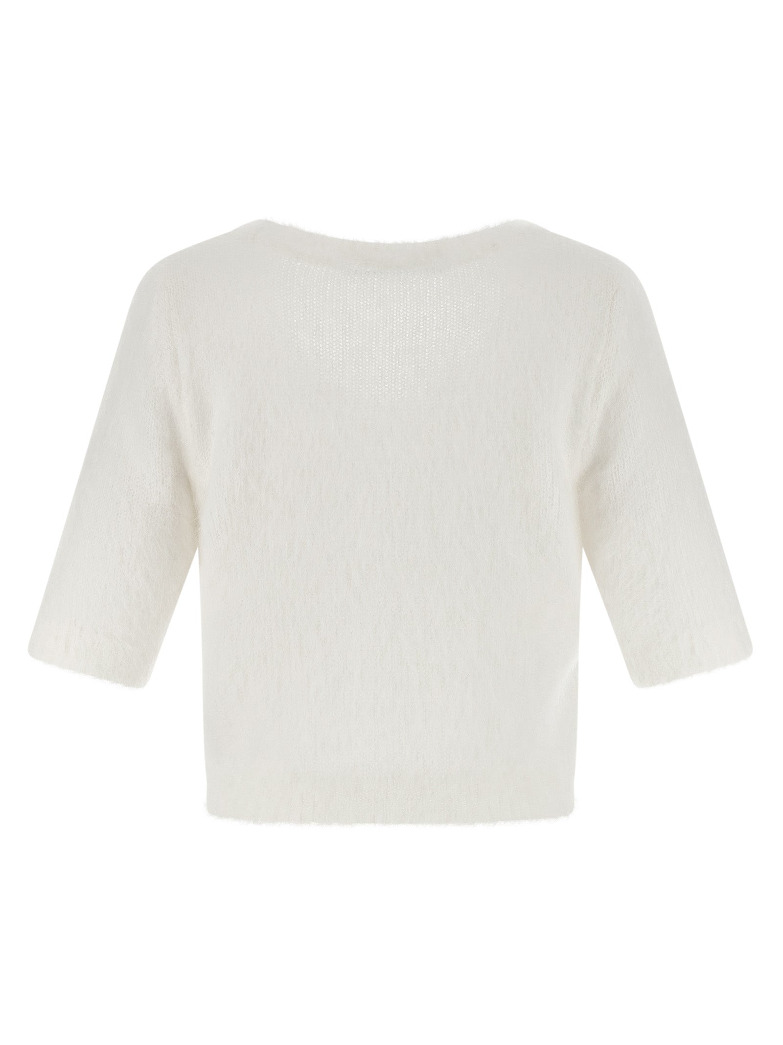 Cardigan by Alessandra Rich for women in mohair polyamide & alpaca wool white features a nuanced silhouette with a refined round neckline and nuanced detailing for a sophisticated look.
