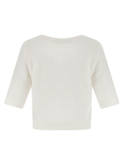 Cardigan by Alessandra Rich for women in mohair polyamide & alpaca wool white features a nuanced silhouette with a refined round neckline and nuanced detailing for a sophisticated look.