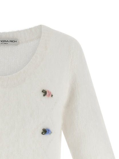 Cardigan by Alessandra Rich for women in mohair polyamide & alpaca wool white presents a textural silhouette, artfully finished with a textural round neckline and for a sophisticated, textural look.
