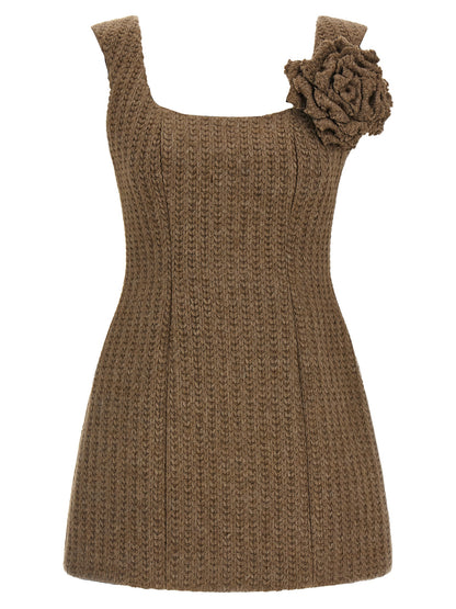 Dress by Giuseppe Di Morabito for women in viscose marabou & alpaca wool brown features an sultry silhouette defined by a round neckline and , falling to an sultry short mini for a sultry look.