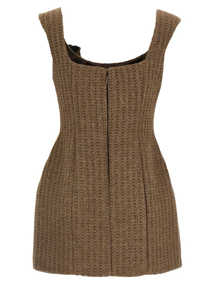 Dress by Giuseppe Di Morabito for women in viscose marabou & alpaca wool brown presents a sinuous silhouette, showcasing a sophisticated round neckline and detailed with a sinuous short mini for a refined finish.