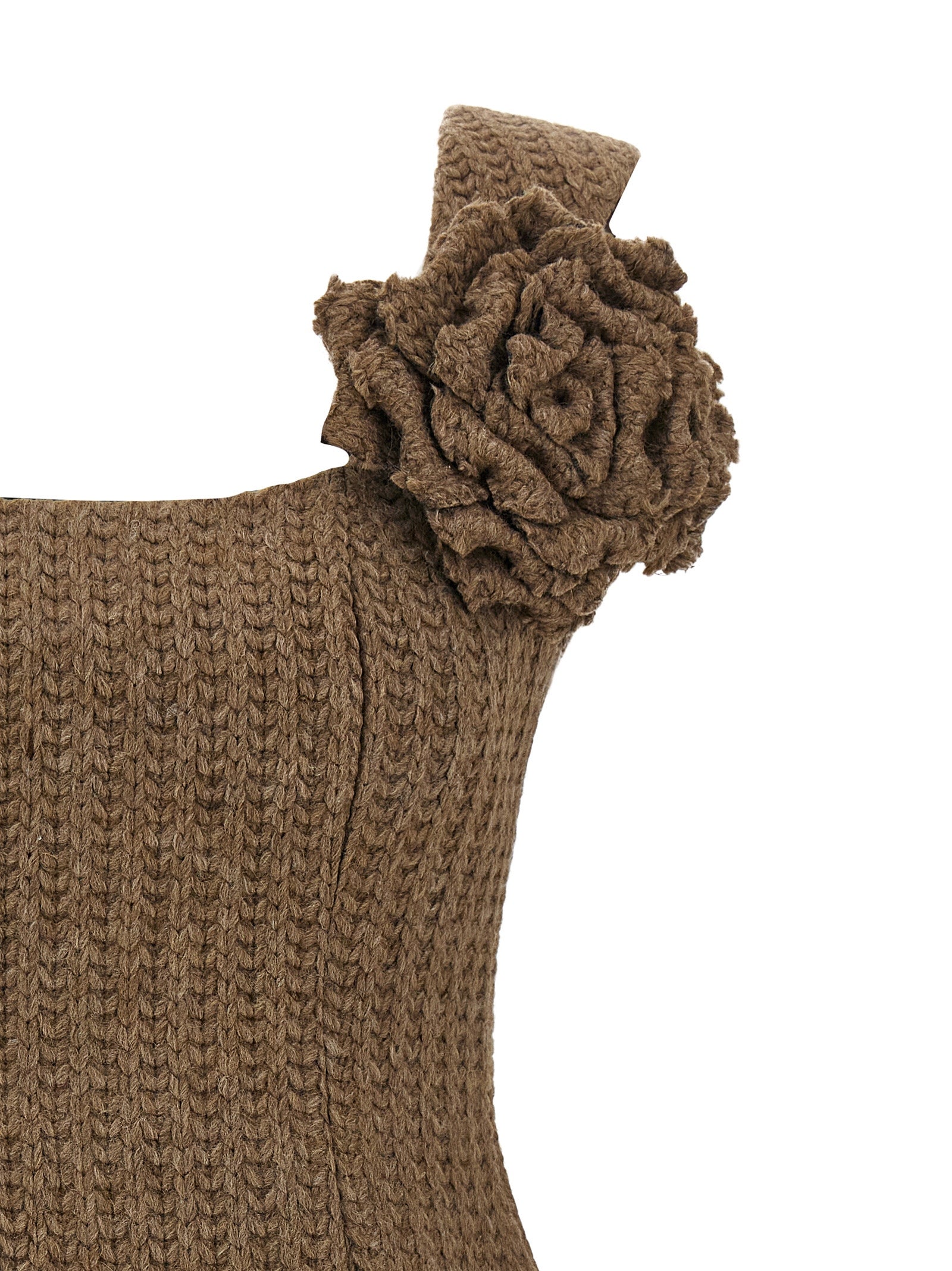 Dress by Giuseppe Di Morabito for women in viscose marabou & alpaca wool brown features an eye catching silhouette with a sophisticated round neckline, elegant , and a refined short mini for a eye catching aesthetic.