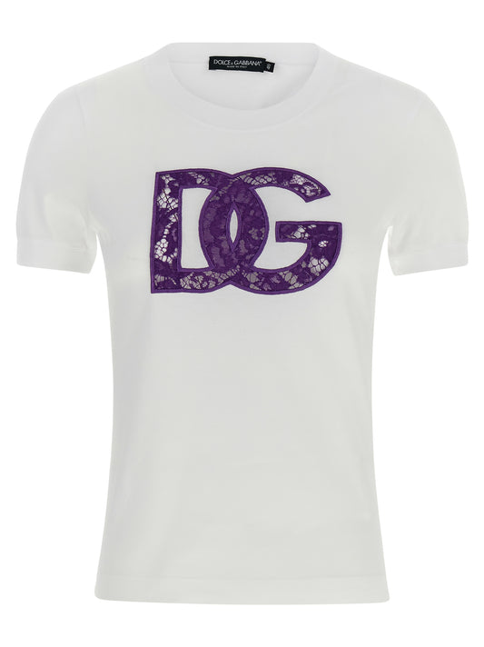 T-Shirt by Dolce & Gabbana for women in cotton white showcases a fashionable silhouette, elegantly detailed with a fashionable short-sleeve and for a sophisticated, high-fashion look.