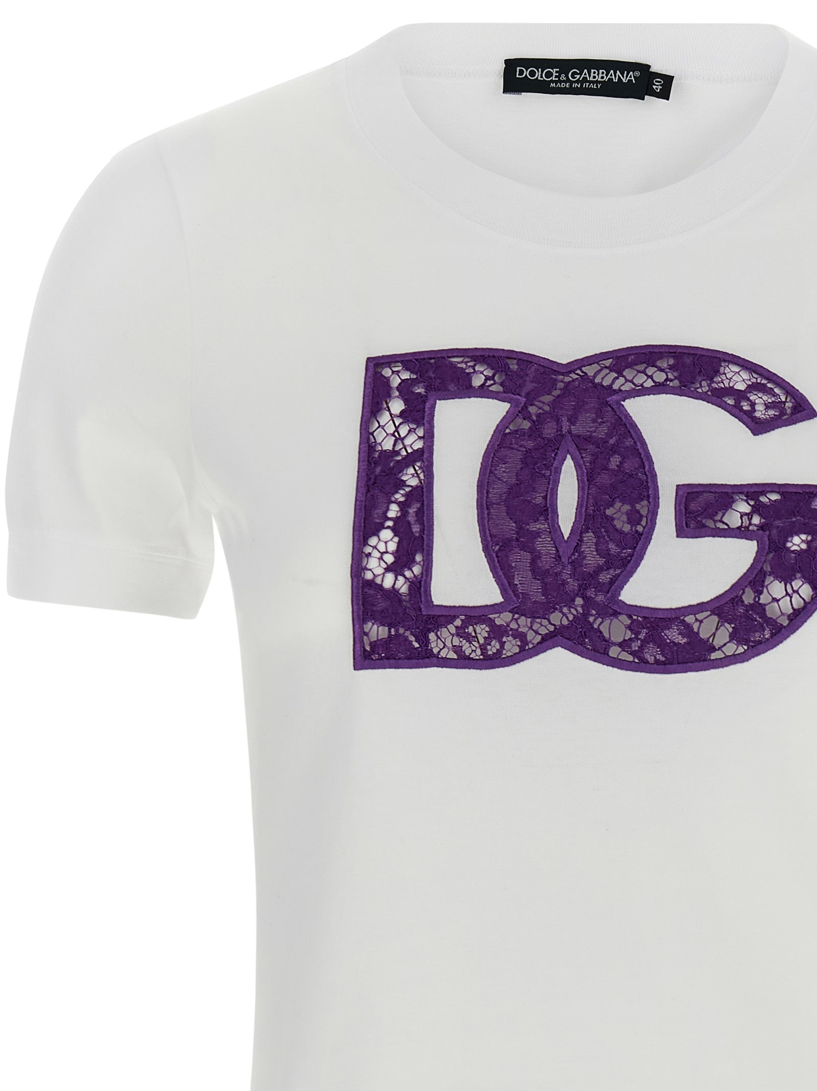 T-Shirt by Dolce & Gabbana for women in cotton white showcases a fashionable silhouette, elegantly detailed with a fashionable and for a sophisticated, high-fashion look.