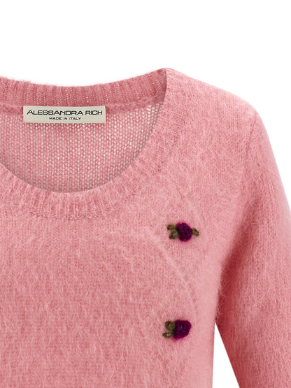 Cardigan by Alessandra Rich for women in mohair polyamide & alpaca wool multicolor & pink showcases a luxurious silhouette, meticulously detailed with a sophisticated round neckline and for a refined finish.