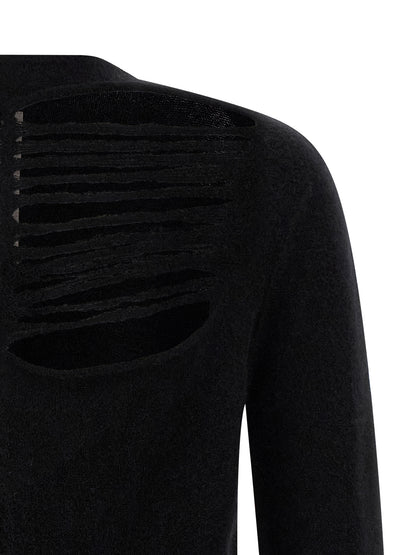 Cardigan by Rick Owens for men in polyamide & alpaca wool black presents a textural silhouette, artfully finished with a textural boat neckline and for a sophisticated, textural look.