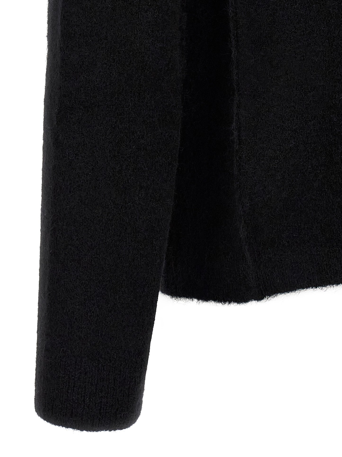 Cardigan by Rick Owens for men in polyamide & alpaca wool black features a dramatic silhouette, showcasing a sophisticated and dramatic detail for a timeless, premium look.
