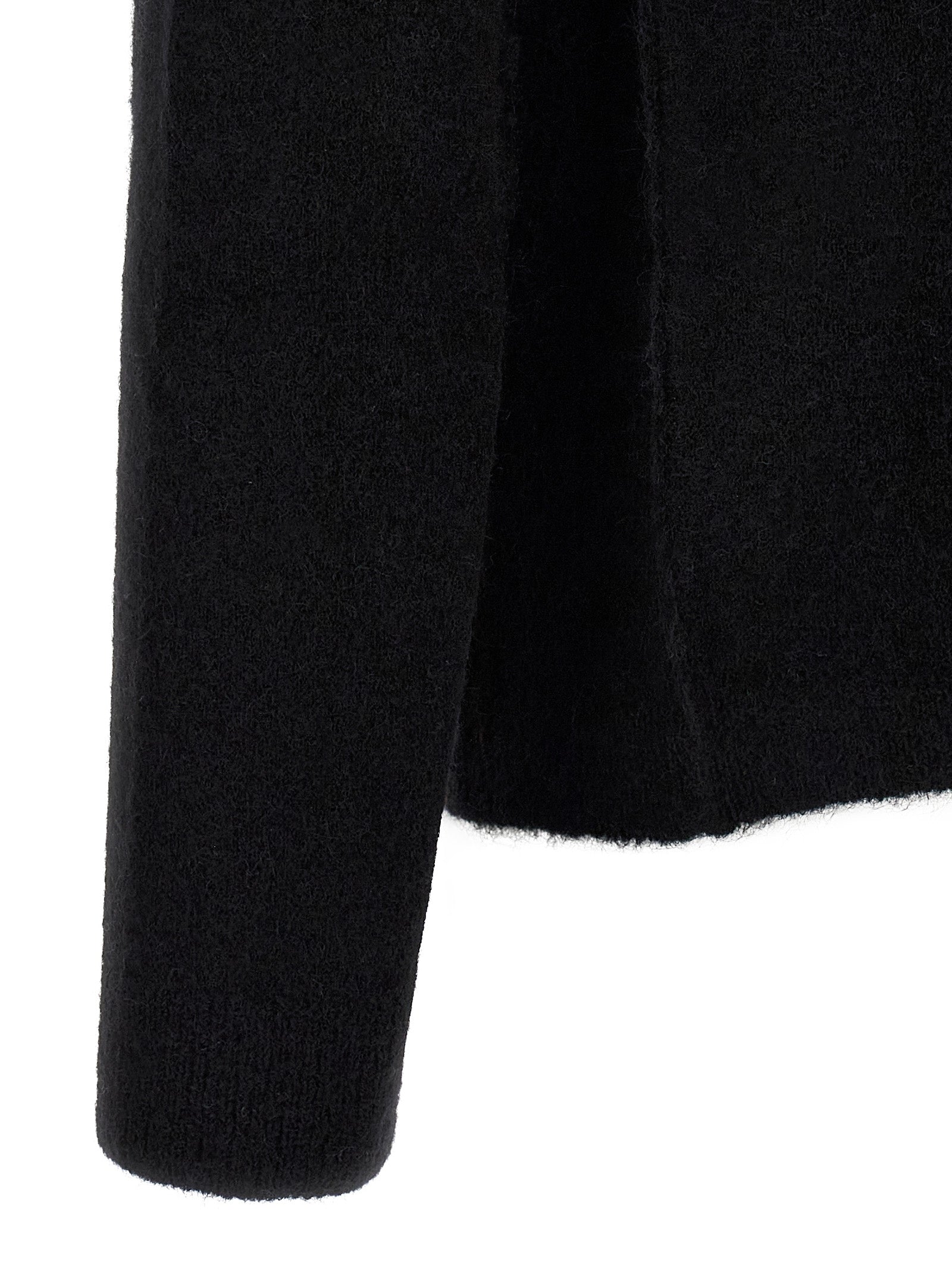 Cardigan by Rick Owens for men in polyamide & alpaca wool black features a dramatic silhouette, showcasing a sophisticated and dramatic detail for a timeless, premium look.