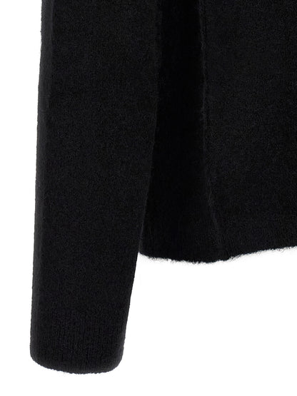 Cardigan by Rick Owens for men in polyamide & alpaca wool black features a dramatic silhouette, showcasing a sophisticated and dramatic detail for a timeless, premium look.