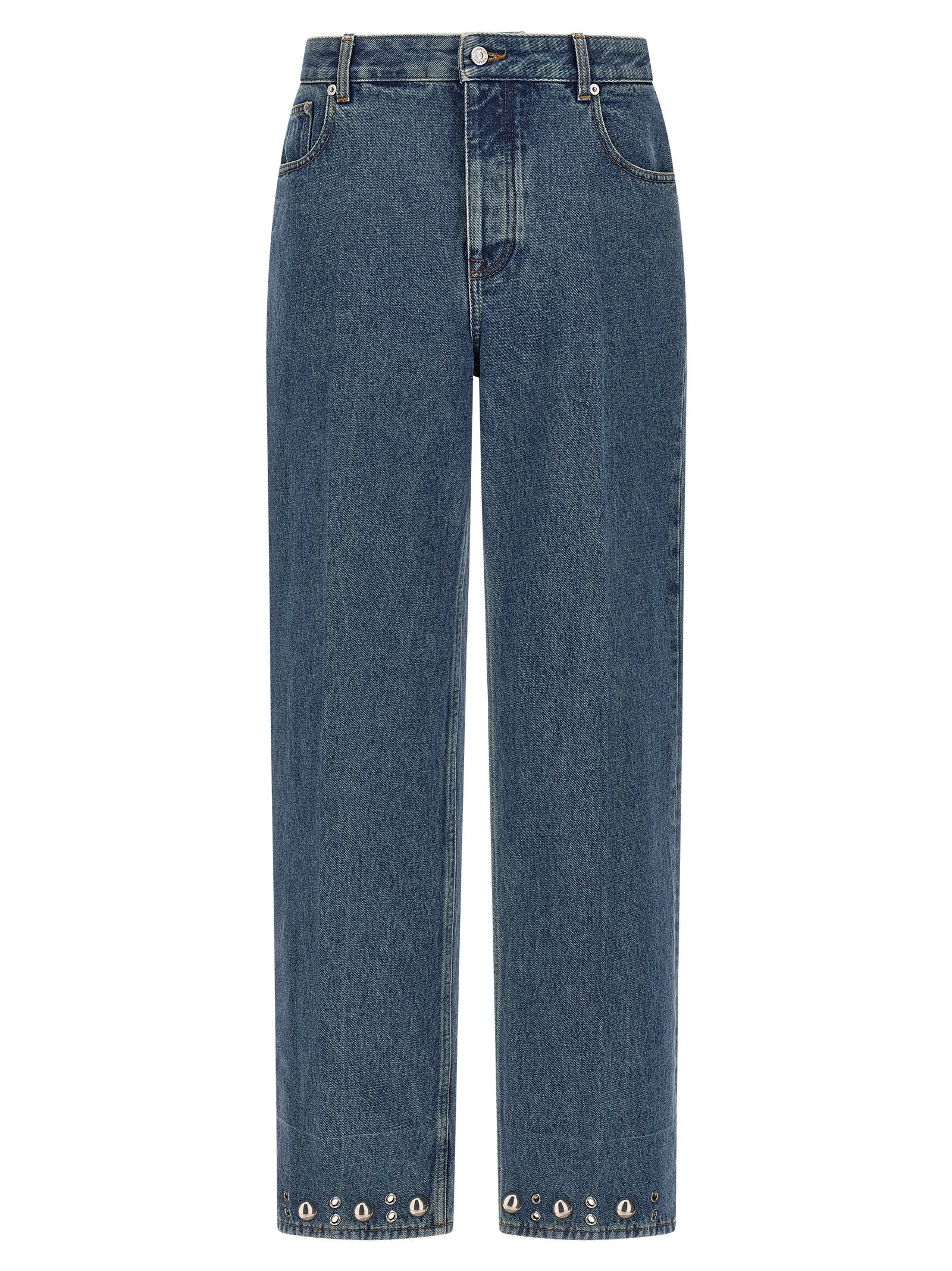 Jeans by Valentino Garavani for men in cotton denim blue features a refined silhouette with a refined straight-leg, defined by a mid rise and a refined long for a refined finish.