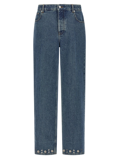 Jeans by Valentino Garavani for men in cotton denim blue features a refined silhouette with a refined straight-leg, defined by a mid rise and a refined long for a refined finish.