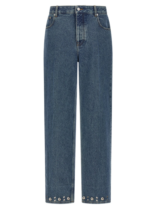 Jeans by Valentino Garavani for men in cotton denim blue features a refined silhouette with a refined straight-leg, defined by a mid rise and a refined long for a refined finish.
