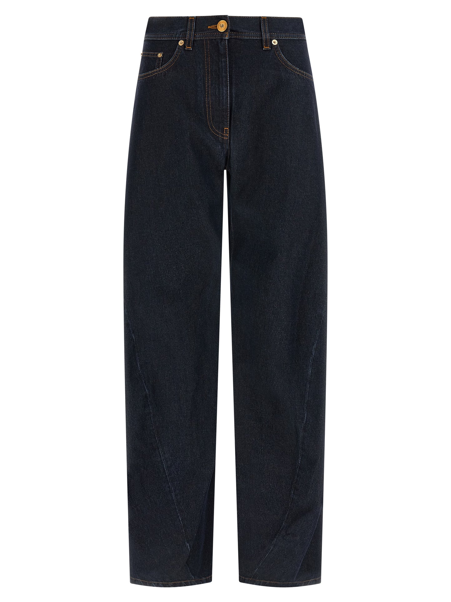 Jeans by Versace for women in denim cotton blue & signature features a refined silhouette with a refined , defined by a high rise and a refined long for a refined finish.