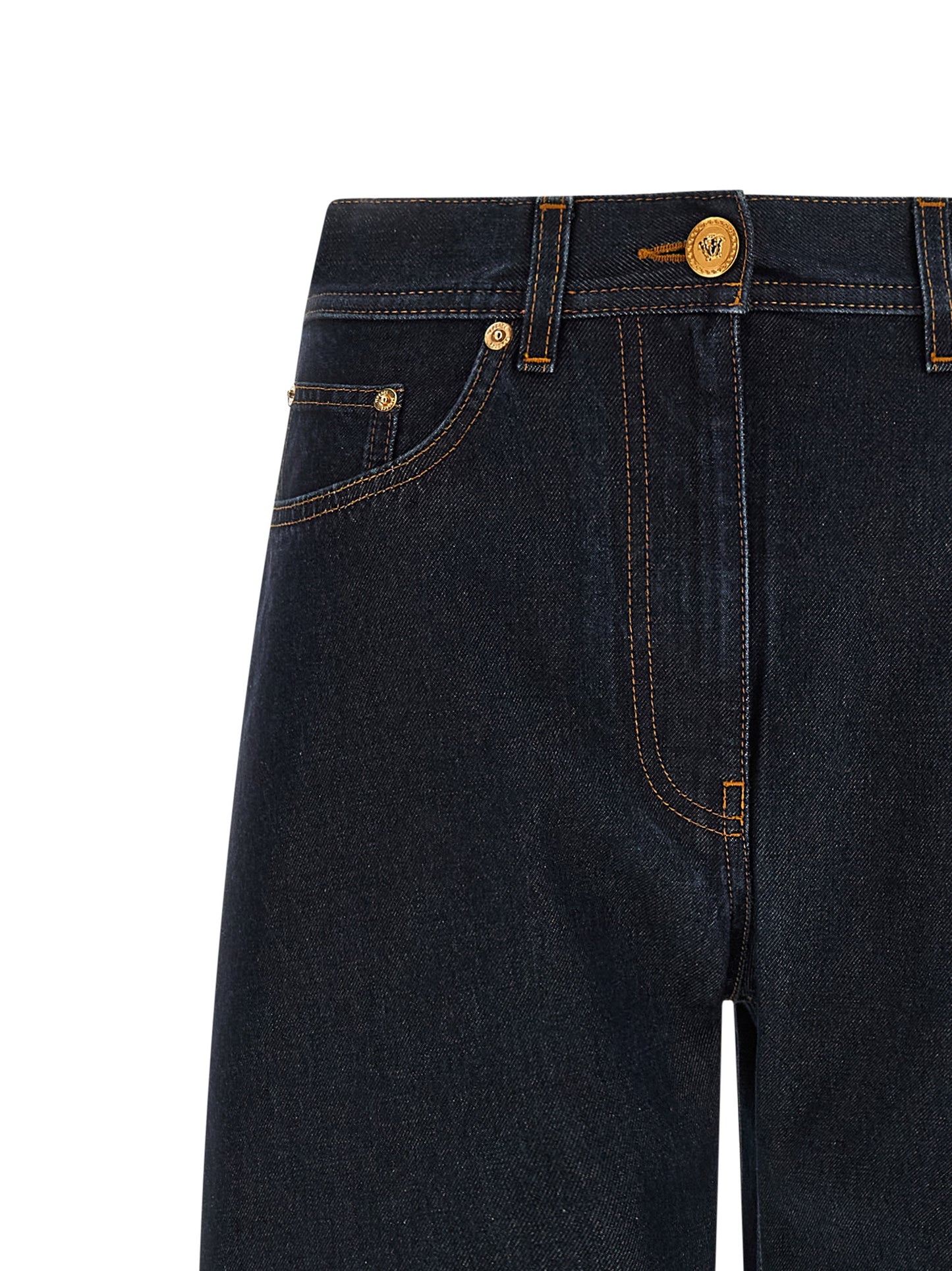 Jeans by Versace for women in denim cotton blue & signature features an sophisticated high rise and with a precise long, creating a sophisticated and sophisticated silhouette.