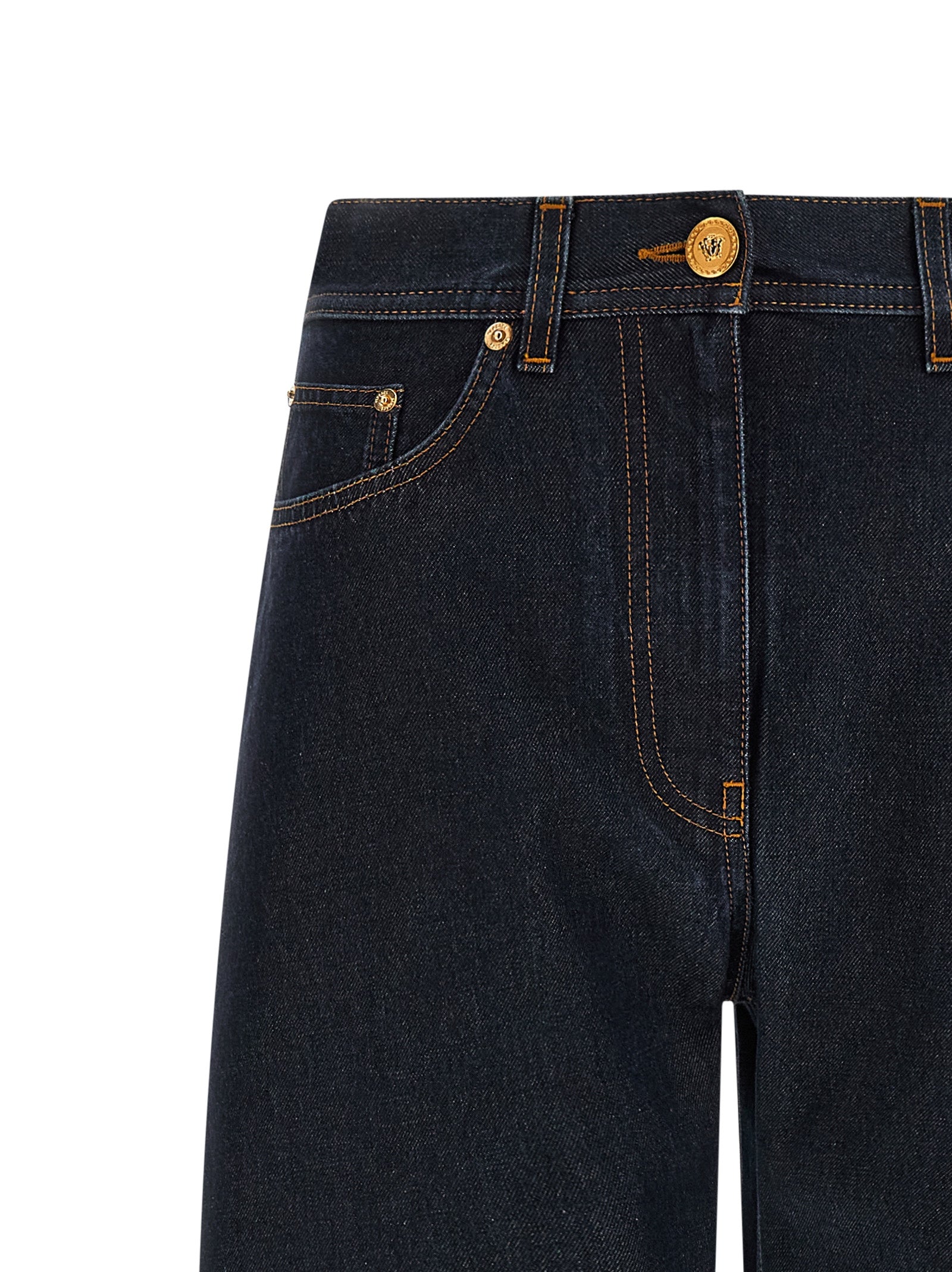 Jeans by Versace for women in denim cotton blue & signature features an sophisticated high rise and with a precise long, creating a sophisticated and sophisticated silhouette.
