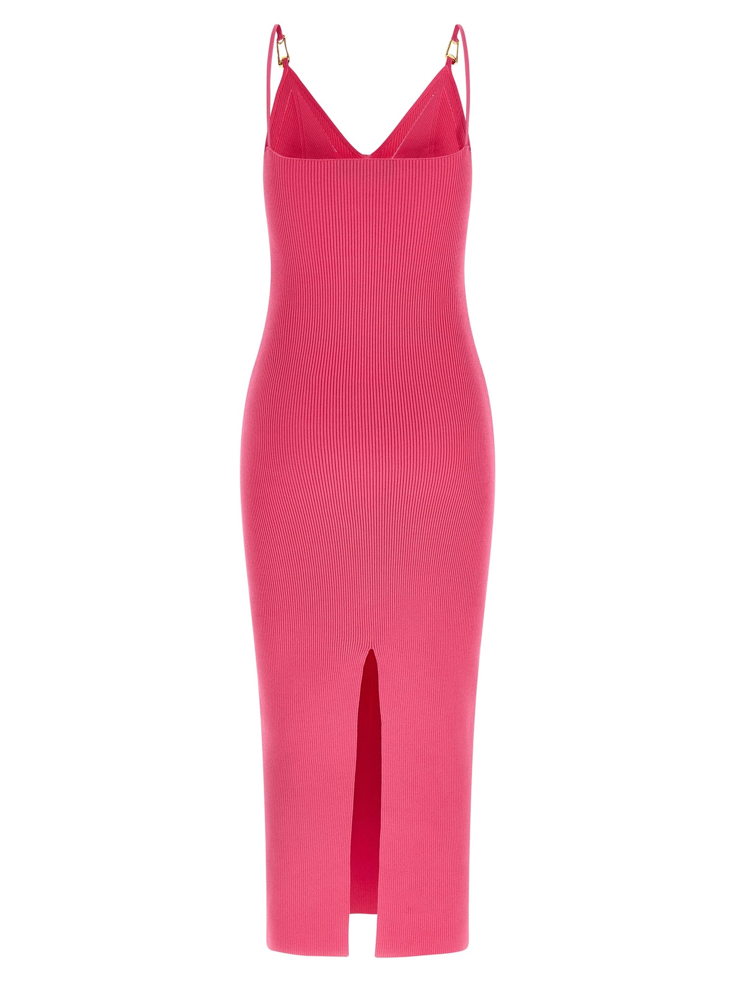 Dress by Versace for women in polyester & viscose fuchsia & signature showcases a striking silhouette, elegantly detailed with a , refined v-neck neckline, and a striking midi for a striking finish.