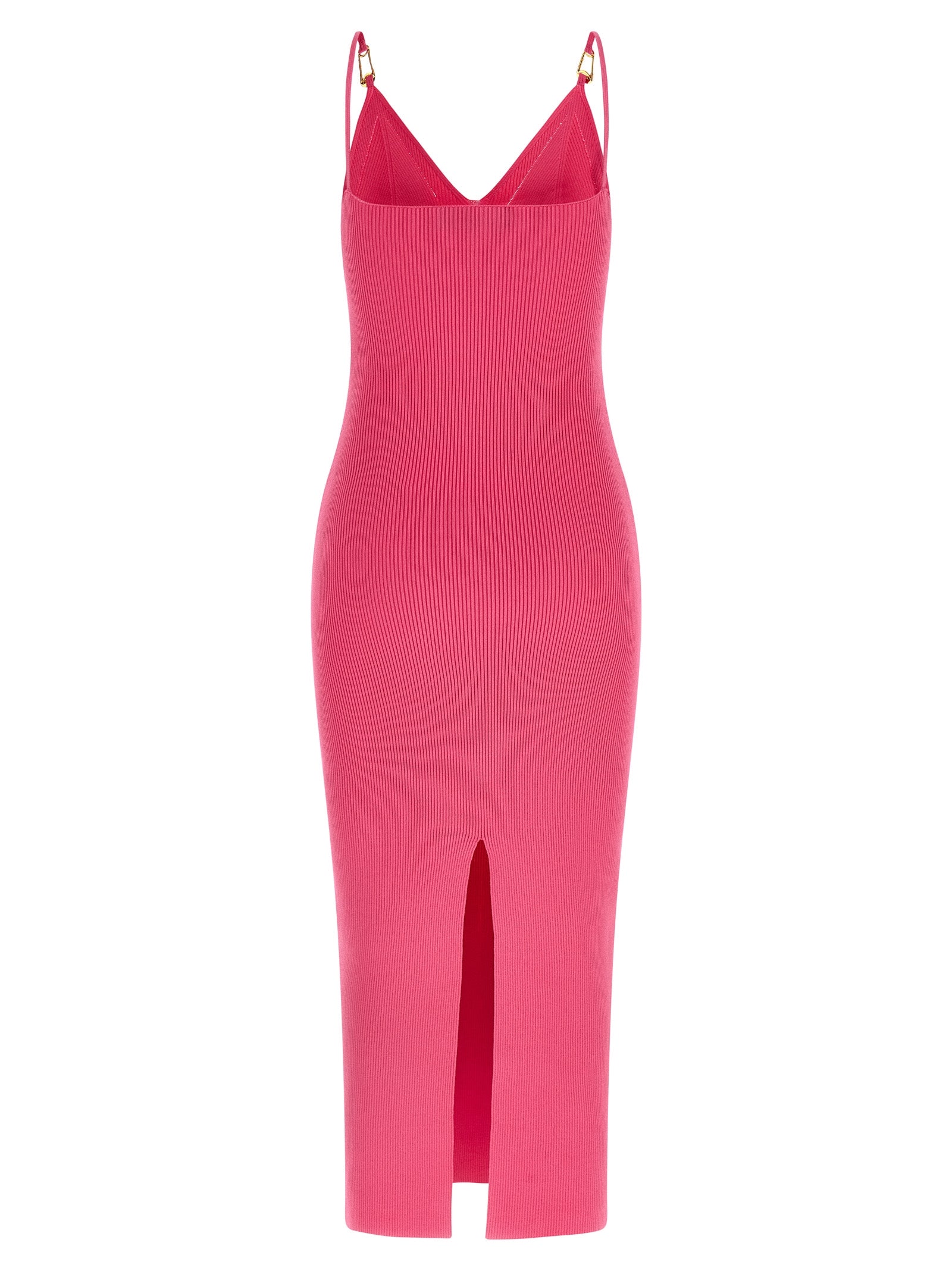 Dress by Versace for women in polyester & viscose fuchsia & signature showcases a striking silhouette, elegantly detailed with a , refined v-neck neckline, and a striking midi for a striking finish.
