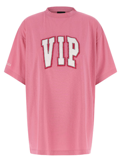 T-Shirt by Balenciaga for women in cotton multicolor & pink showcases a fashionable silhouette, elegantly detailed with a fashionable and for a sophisticated, high-fashion look.