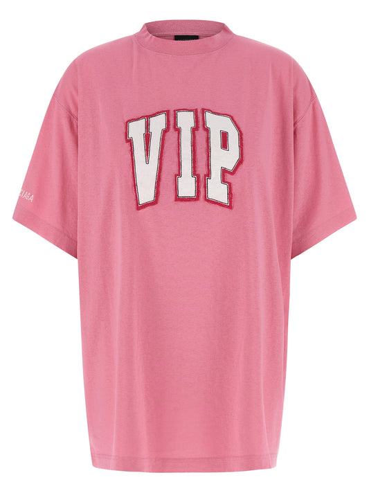T-Shirt by Balenciaga for women in cotton multicolor & pink showcases a fashionable silhouette, elegantly detailed with a fashionable and for a sophisticated, high-fashion look.