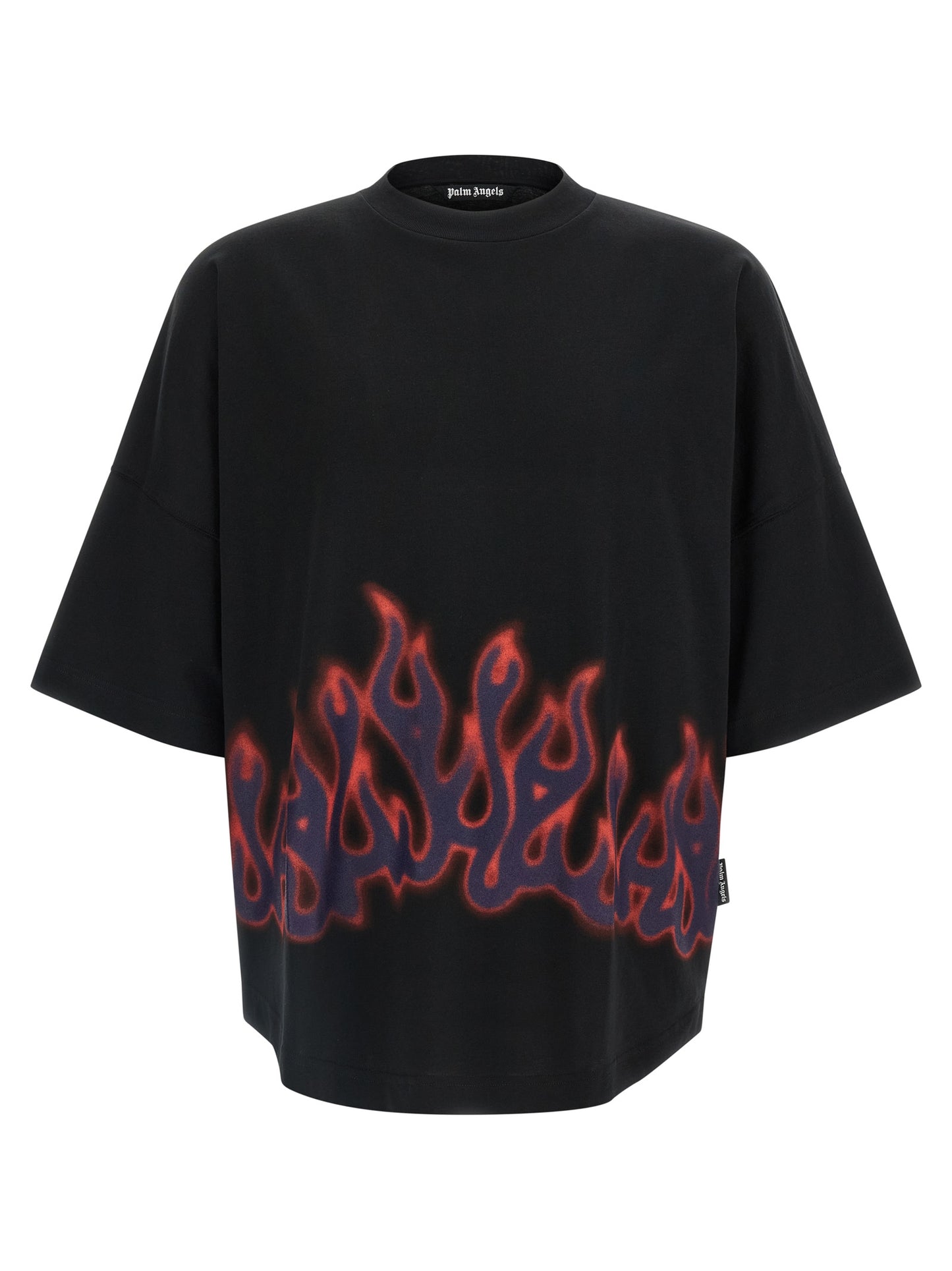 T-Shirt by Palm Angels for men in cotton black & print features an edgy silhouette, meticulously detailed with a sophisticated short-sleeve and crew neckline for a truly edgy finish.