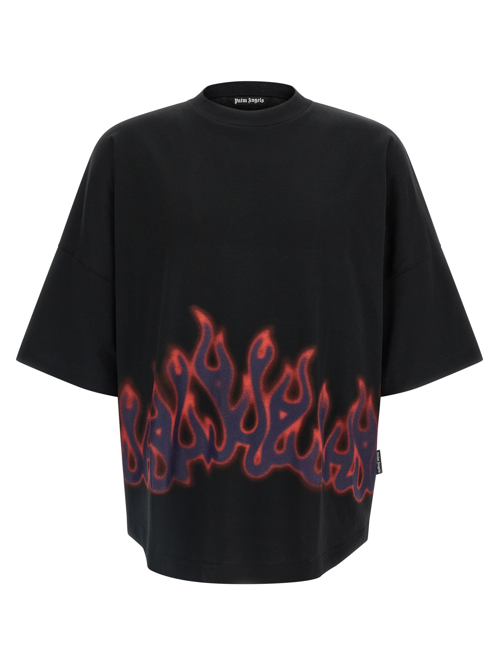 T-Shirt by Palm Angels for men in cotton black & print features an edgy silhouette, meticulously detailed with a sophisticated short-sleeve and crew neckline for a truly edgy finish.
