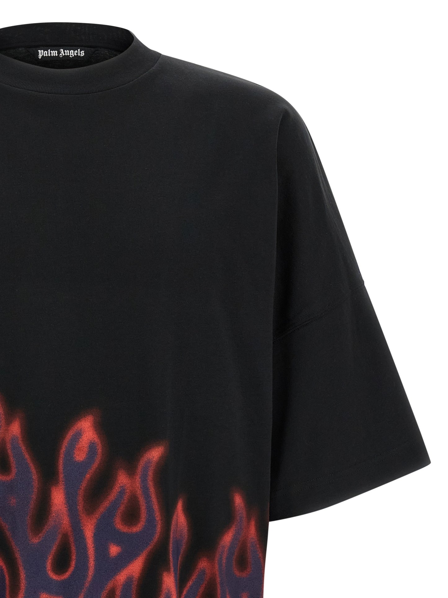 T-Shirt by Palm Angels for men in cotton black & print showcases a unassuming silhouette, artfully detailed with a refined crew neckline and unassuming for a sophisticated, contemporary look.