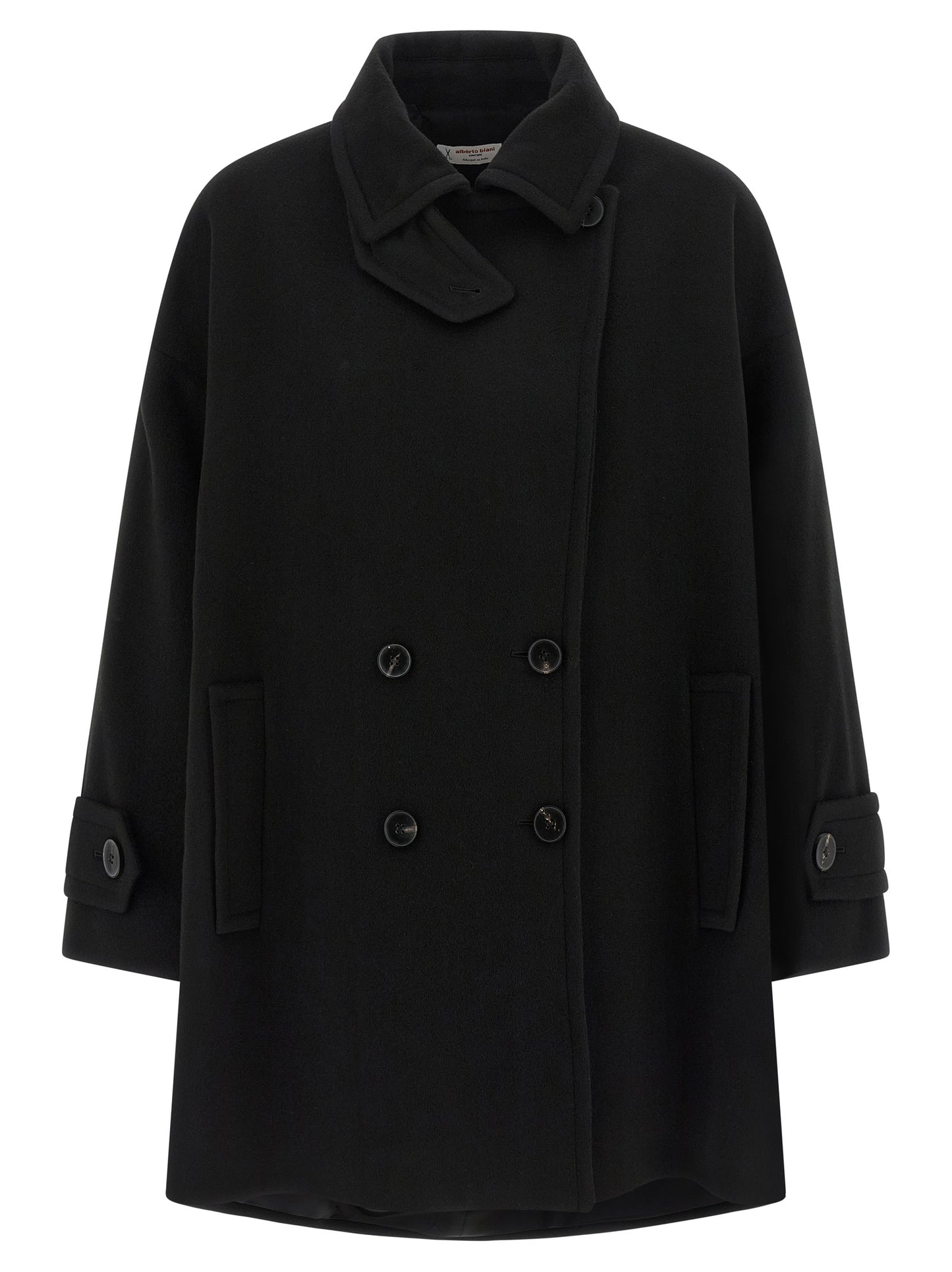 Trench Coat by Alberto Biani for women in virgin wool and black presents a exquisite silhouette, showcasing a exquisite shirt-collar neckline and functional for an elevated aesthetic.