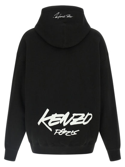 Sweatshirt Hoodie by Kenzo for women in cotton black & print showcases a city-ready silhouette, artfully detailed with a signature hooded neckline and for a city-ready finish.