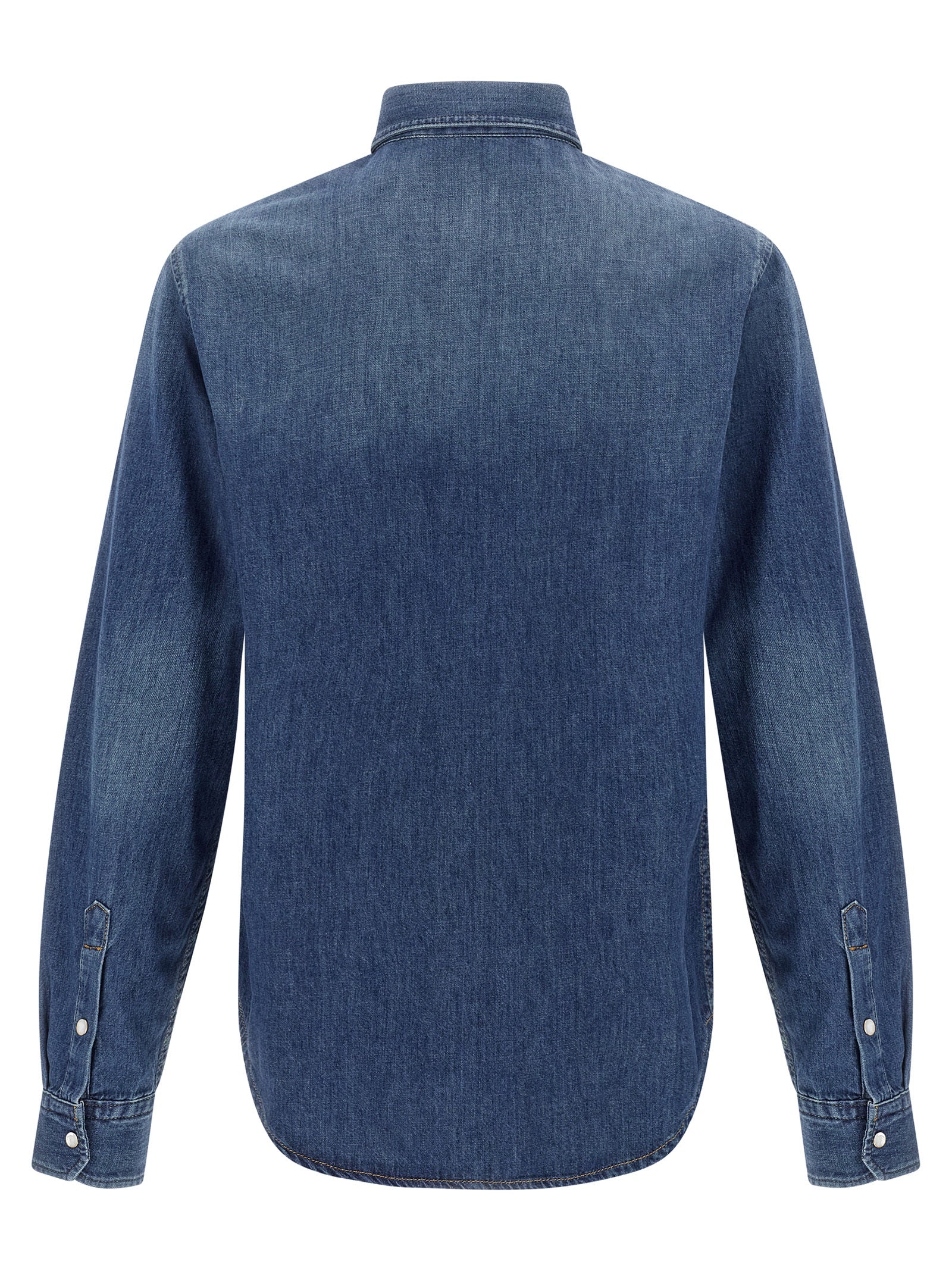Shirt by Versace for men in denim cotton blue features an architectural silhouette with a refined and elegant for a architectural look.