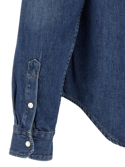 Shirt by Versace for men in denim cotton blue, featuring a nuanced and nuanced for a sophisticated finish.