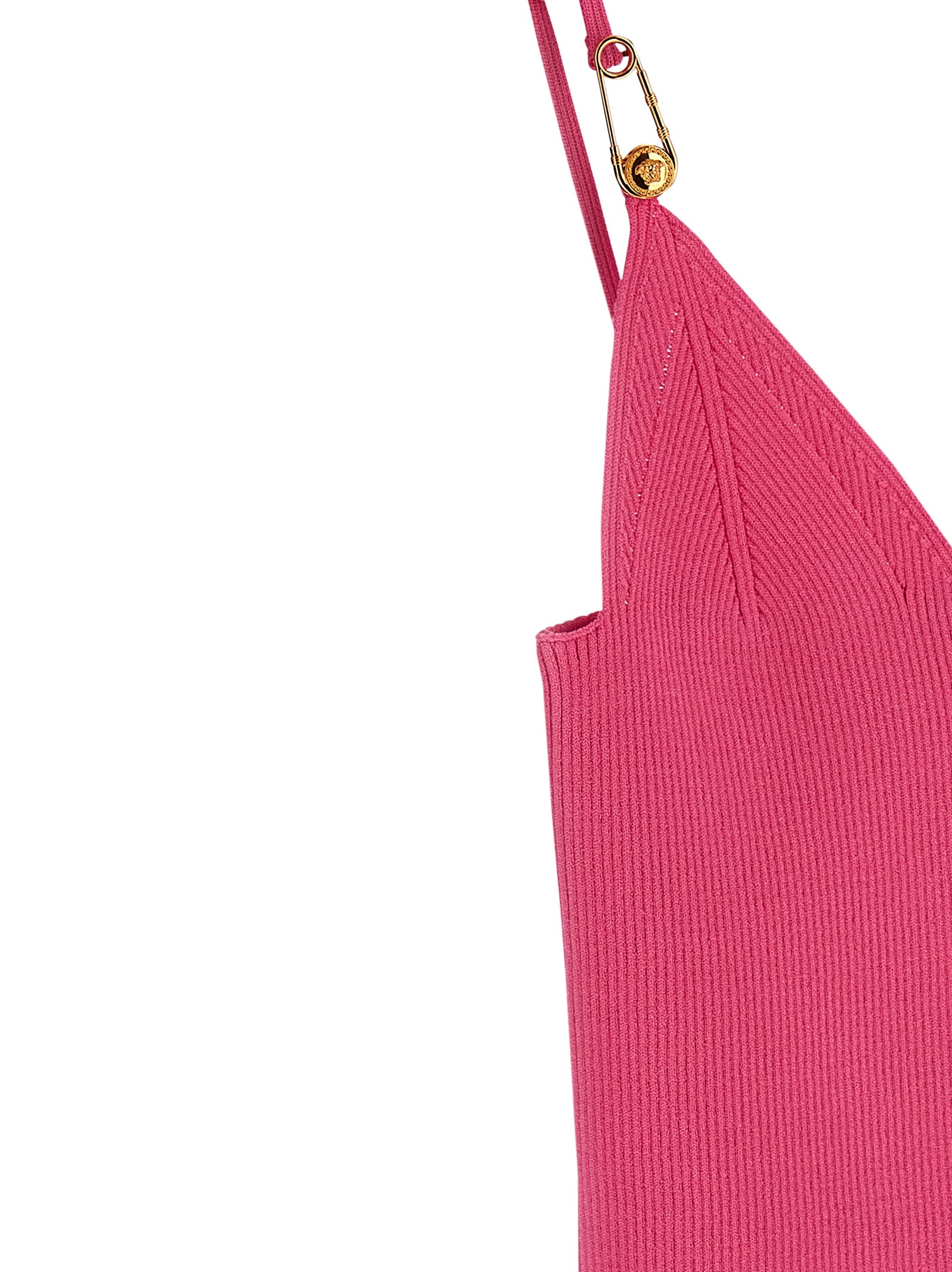 T-Shirt by Versace for women in polyester & viscose fuchsia showcases a fashionable silhouette, elegantly detailed with a fashionable and for a sophisticated, high-fashion look.