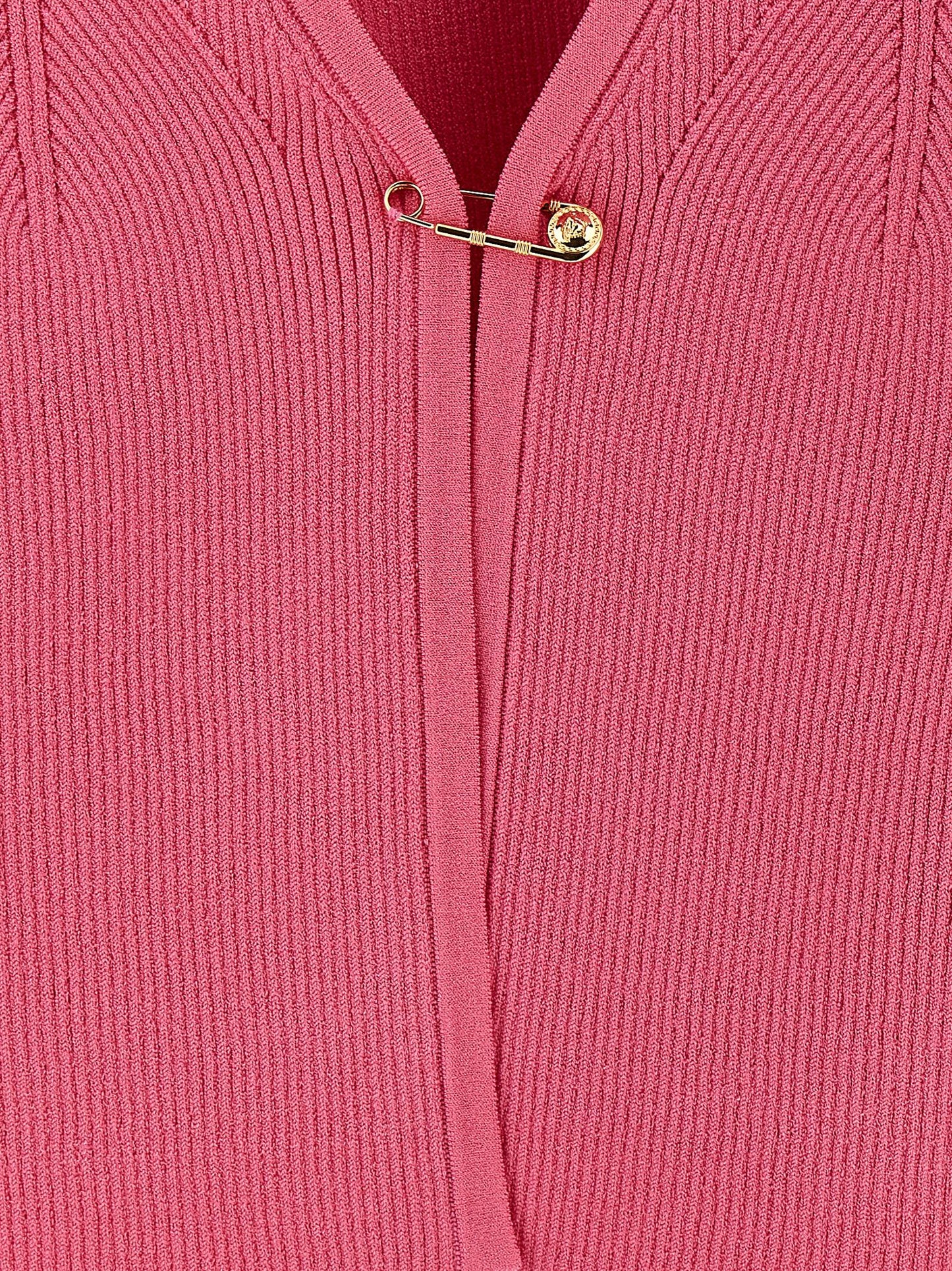 Cardigan by Versace for women in polyester & viscose fuchsia showcases a captivating silhouette, artfully detailed with a captivating and for a truly sophisticated captivating look.