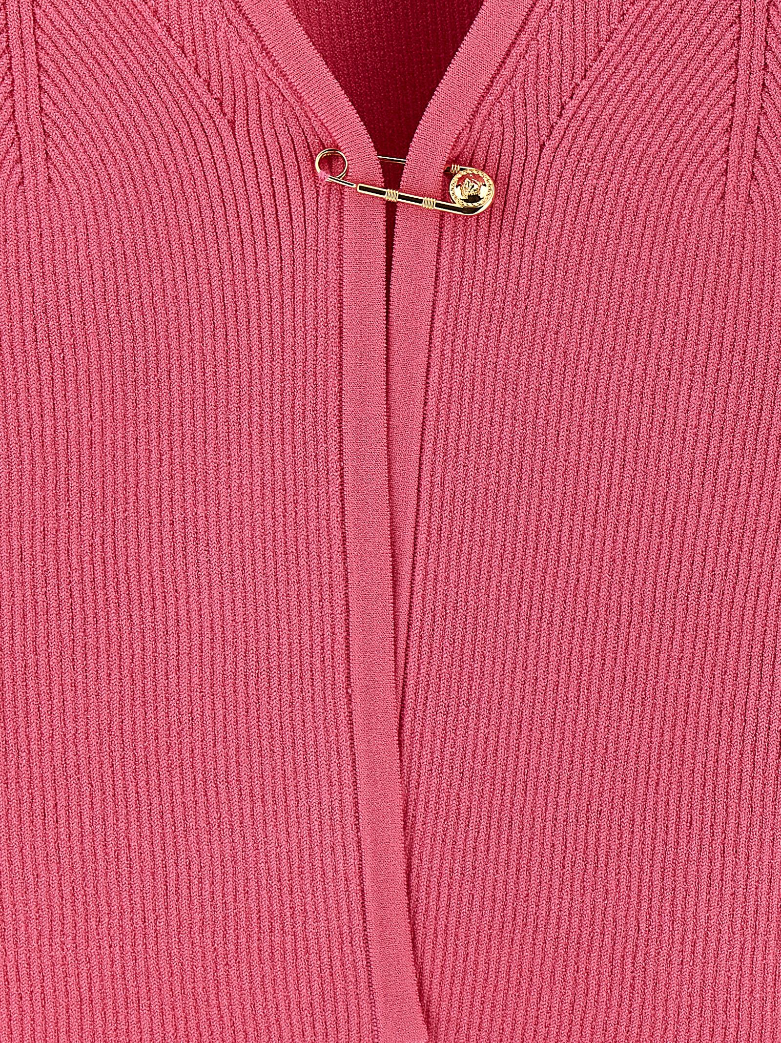 Cardigan by Versace for women in polyester & viscose fuchsia showcases a captivating silhouette, artfully detailed with a captivating and for a truly sophisticated captivating look.