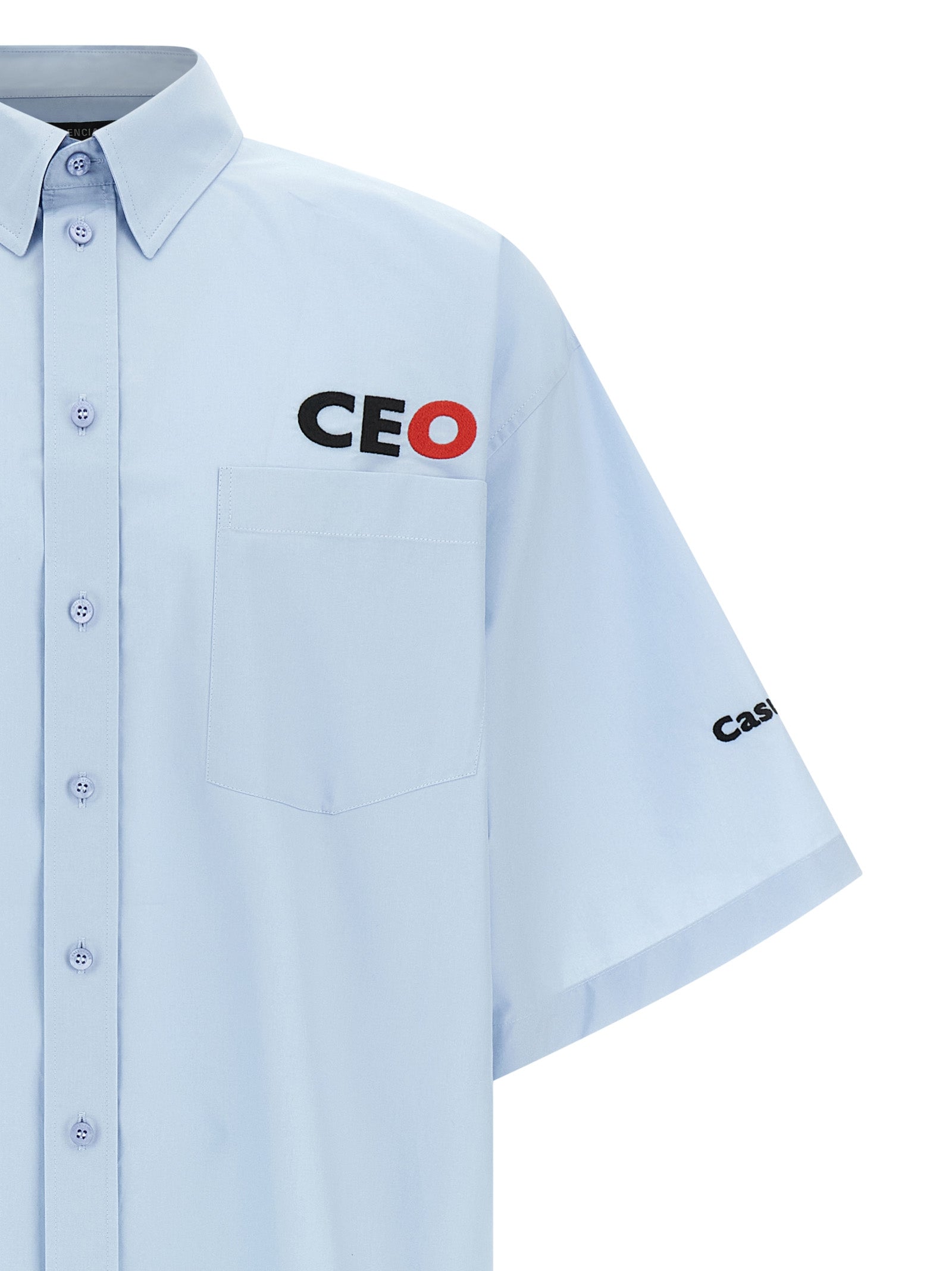 Shirt by Balenciaga for men in cotton light-blue showcases a sharp silhouette, elegantly detailed with a sharp and sharp .