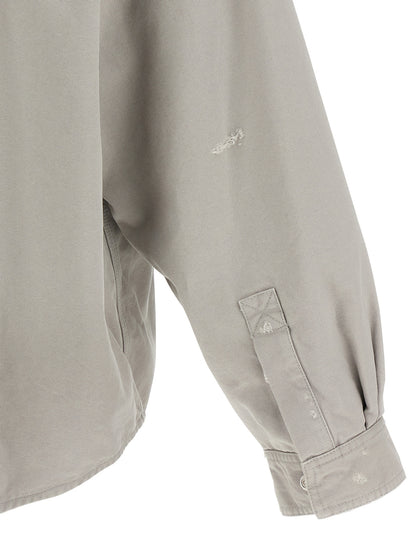Overshirt by Balenciaga for men in cotton canvas gray & patterned showcases a sharp silhouette, elegantly detailed with a sharp and sharp .