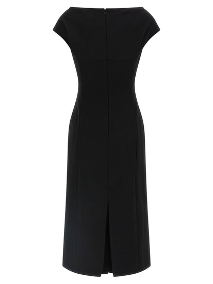 Dress by Ermanno Scervino for women in stretch polyamide viscose black features an cute silhouette, detailed with a and v-neck split neckline that elegantly flows into a cute midi.