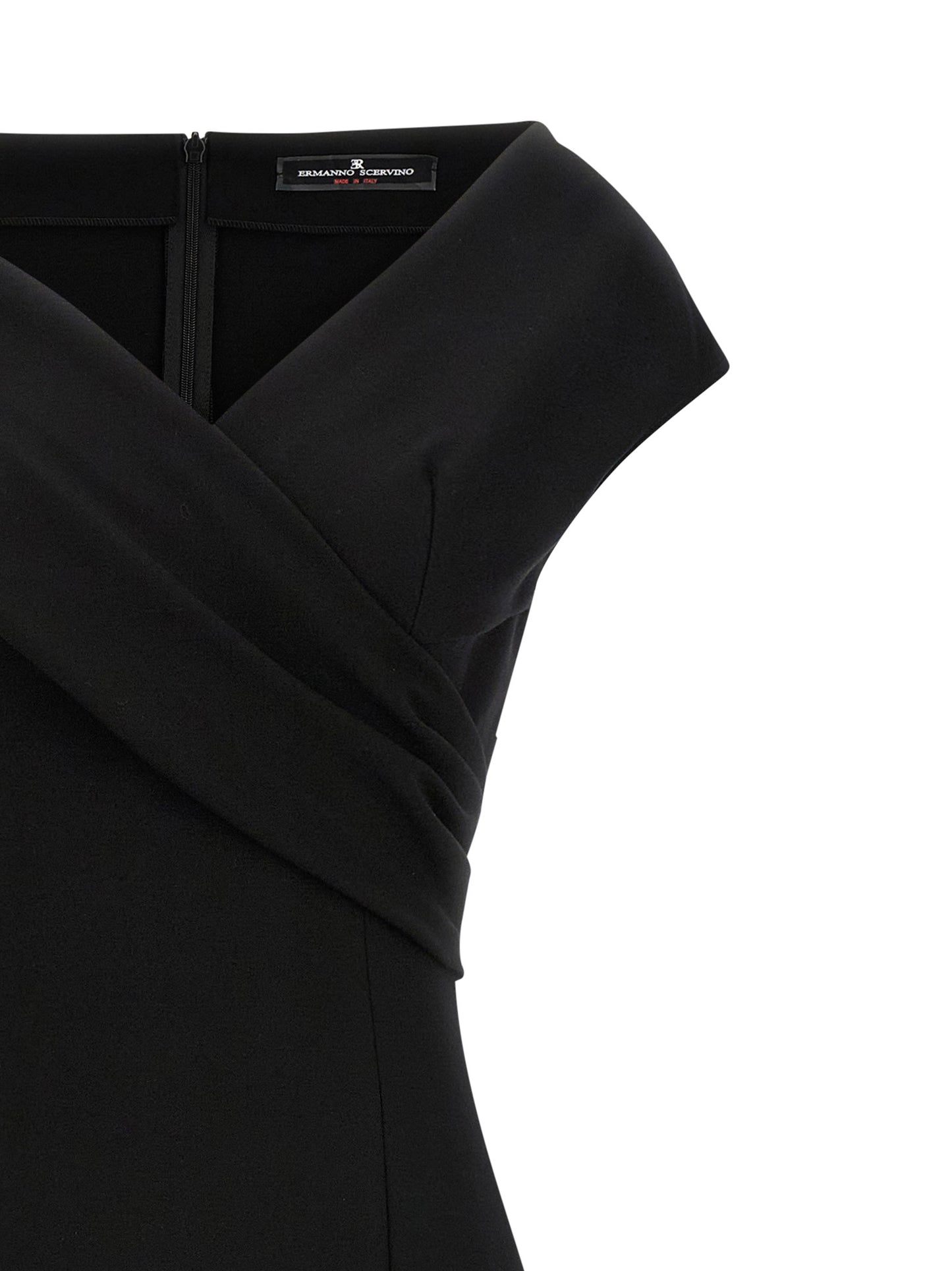 Dress by Ermanno Scervino for women in stretch polyamide viscose black features an magnificent silhouette, artfully detailed with a magnificent v-neck split neckline and that flows into an magnificent midi.