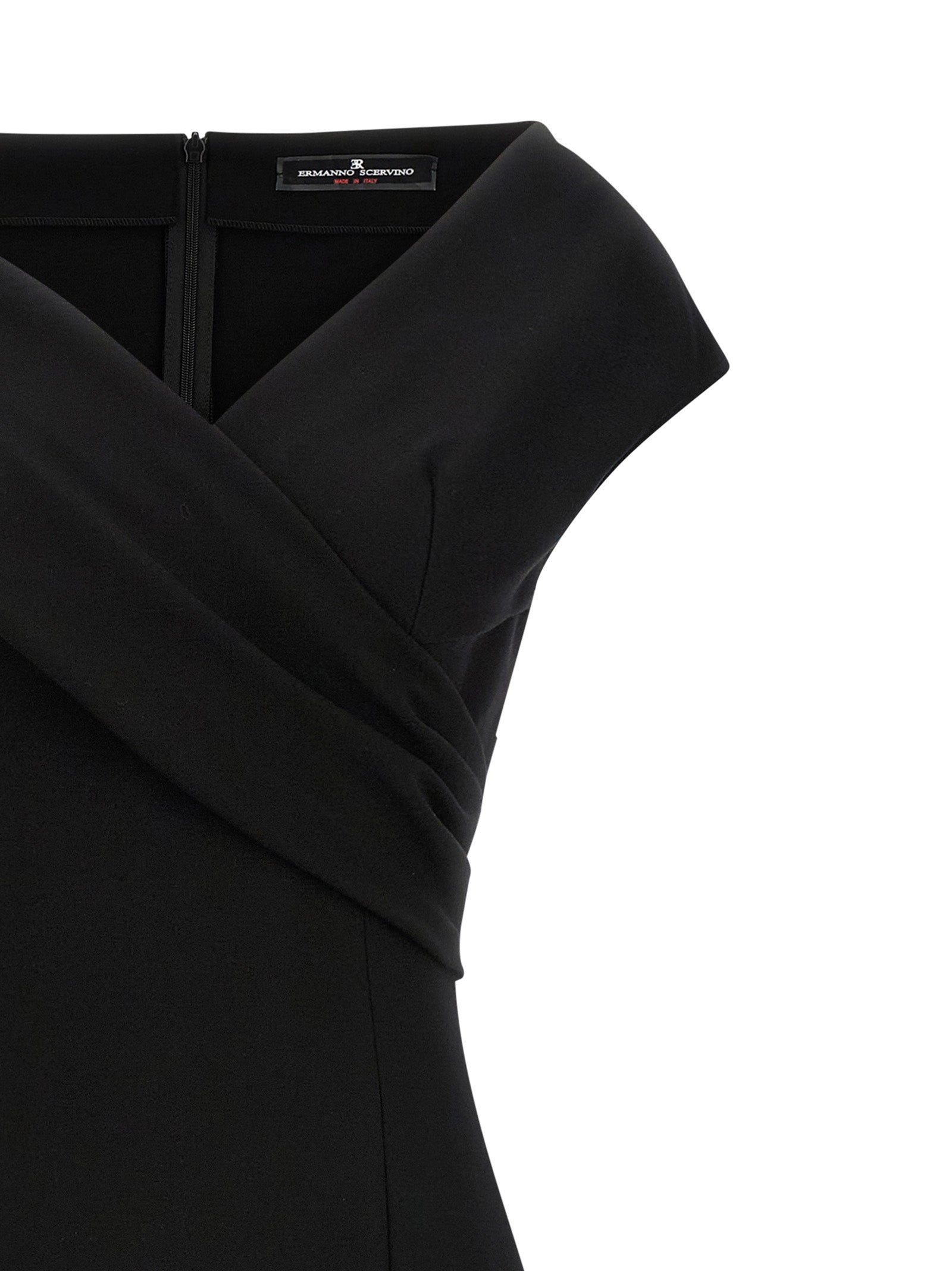 Dress by Ermanno Scervino for women in stretch polyamide viscose black features an magnificent silhouette, artfully detailed with a magnificent v-neck split neckline and that flows into an magnificent midi.