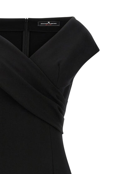 Dress by Ermanno Scervino for women in stretch polyamide viscose black features an magnificent silhouette, artfully detailed with a magnificent v-neck split neckline and that flows into an magnificent midi.