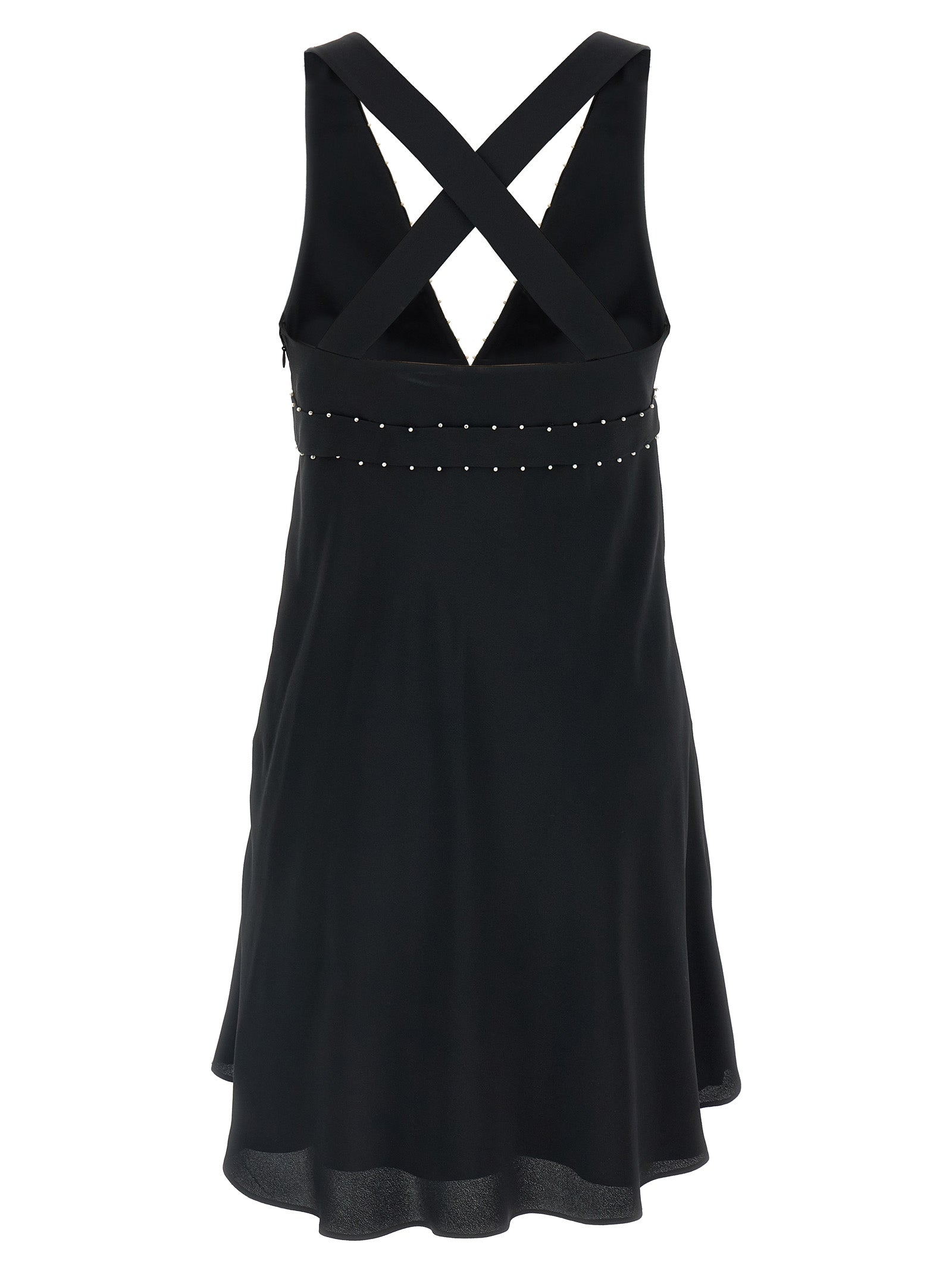 Dress by Giovanni Bedin for women in silk & acetate black & pearl features an magnificent silhouette, artfully detailed with a magnificent v-neck neckline and that flows into an magnificent short mini.