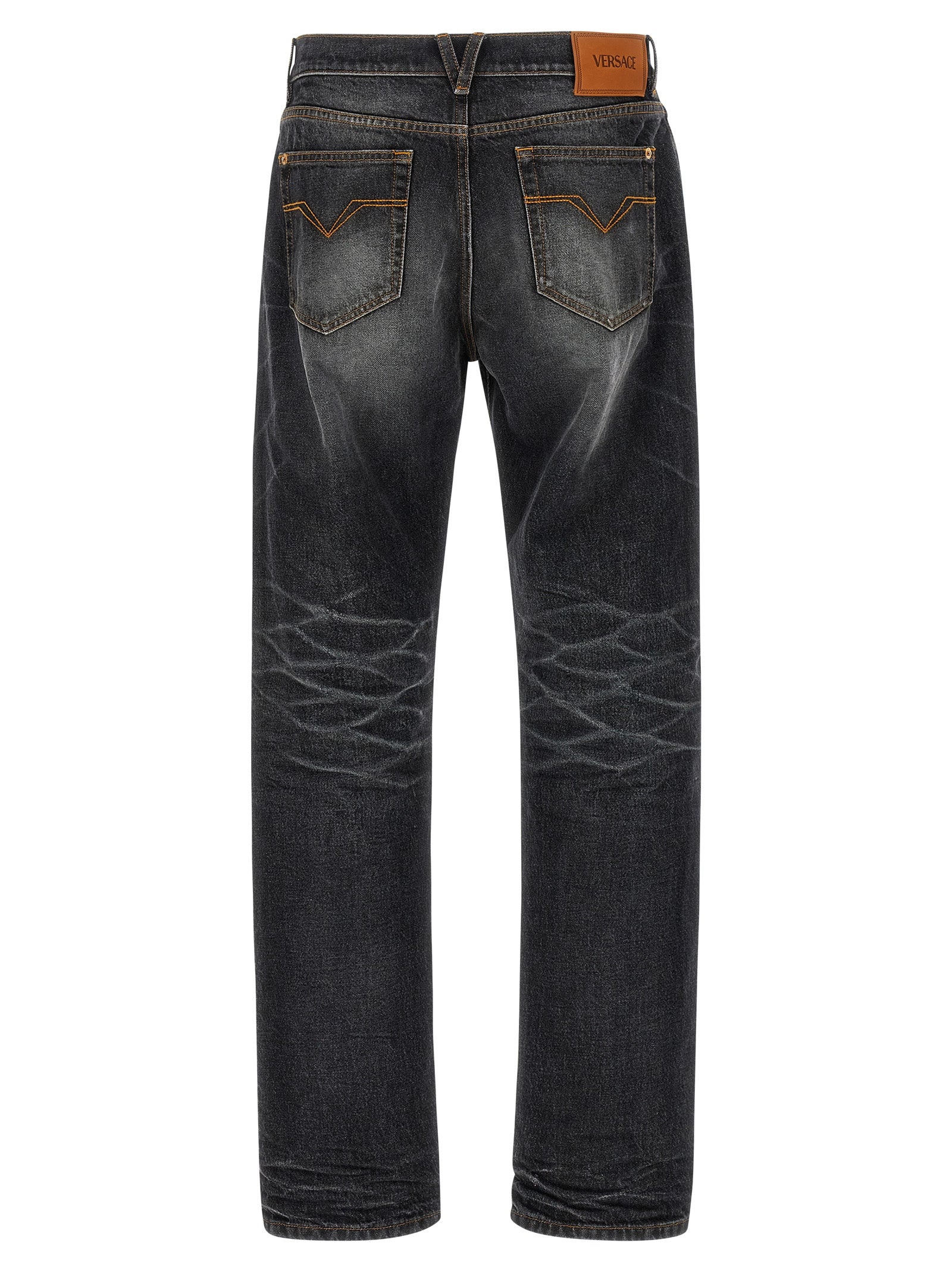 Jeans by Versace for men in denim cotton black & signature features a refined silhouette with a refined straight-leg, defined by a and a refined long for a refined finish.
