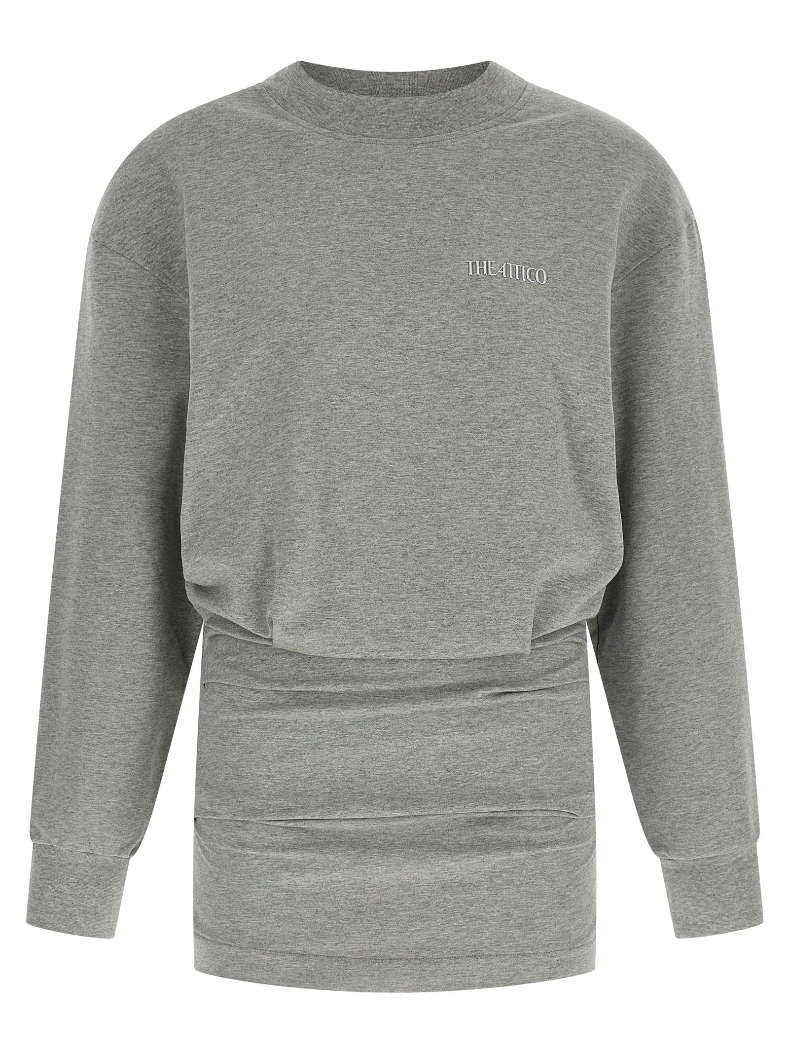 Dress by The Attico for women in stretch cotton gray features an cute silhouette, detailed with a and crew neckline that elegantly flows into a cute short mini.